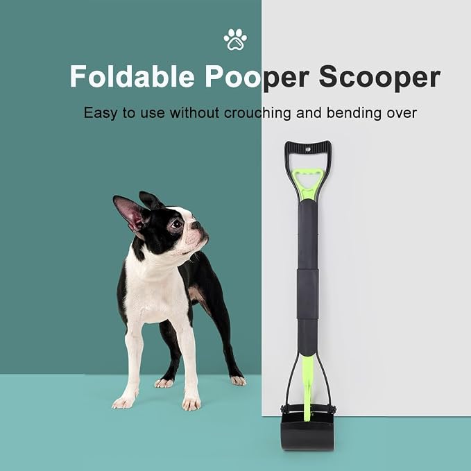 32" Foldable Long Handle Dog Pooper Scooper, No Bending Waste Pick Up Tool | Pet Waste Scoop for Back Pain Sufferers, Multi-Use Litter Picker for Yard Street Grass Outdoor Cleanup (Blue)