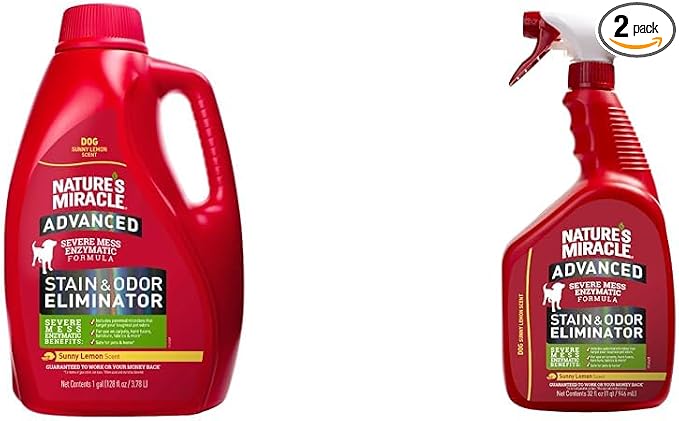 Nature's Miracle Advanced 128oz Dog Stain & 32oz Severe Dog Messes Remover Bundle