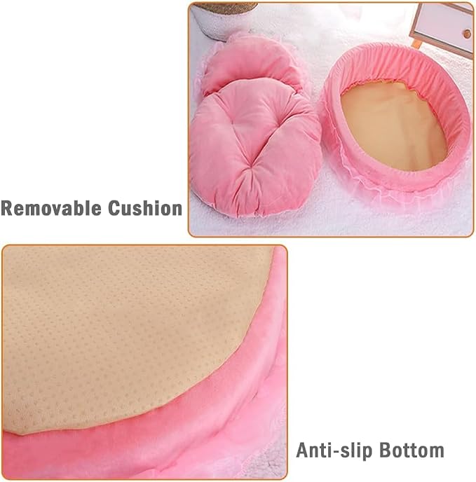 Pink Dog Bed Washable Princess Cat Couch Soft Plush Pet Sofa Nest Mat Snuggle Kitten Puppy Cave Beds Cute Cozy Kitten Doggy Kennel Cushion Small Medium Dogs Cats Sleeping Pad (L, Pink)