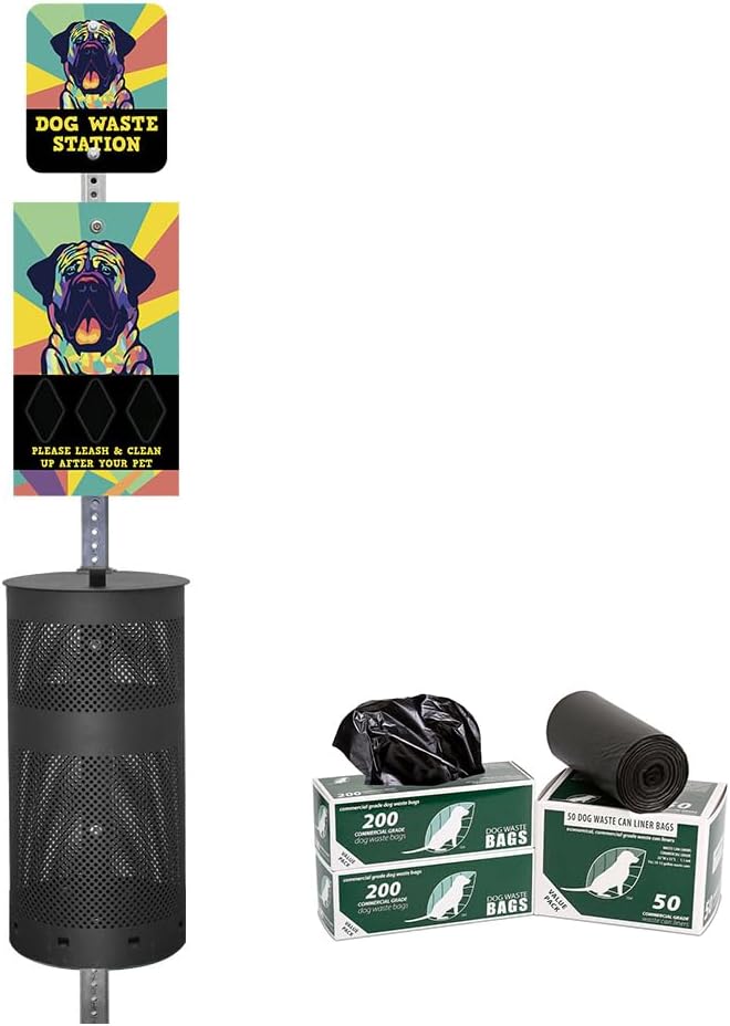 Zero Waste USA - DISPENSE-ART™ Dog Waste Station - Mastiff | Commercial rust-proof aluminum station with UV artwork, 400 roll bags, 10-gallon can & 10-year warranty