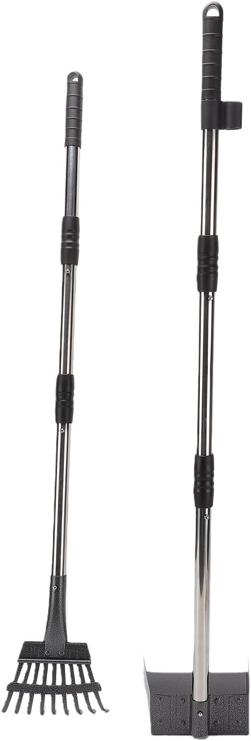 Jiawu Pet Pooper Scooper Long Handle Heavy Duty Tool for Medium Small Dogs on Grass Dirt Gravel 38" Tray Stainless Steel