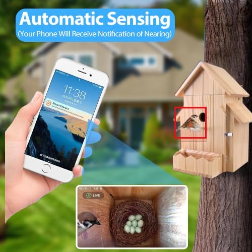 Smart Bird House with Camera, 1080p HD WiFi Outdoor Bird Box. Features Auto Capture Bird Video & Motion Detection, Night Vision, App Alerts and Serves as a Bird Nesting Box (Natural, Normal)