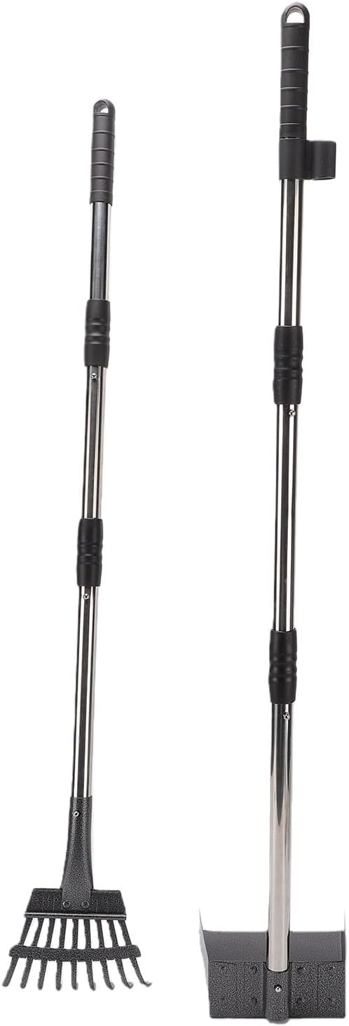 Jiawu Pet Pooper Scooper Long Handle Heavy Duty Tool for Medium Small Dogs on Grass Dirt Gravel 38" Tray Stainless Steel