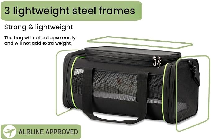 Black Expandable Pet Carrier for Cats/Dogs - Airline Approved, 2-Side & Height Extendable Design - Soft Sided Travel Bag(Black)