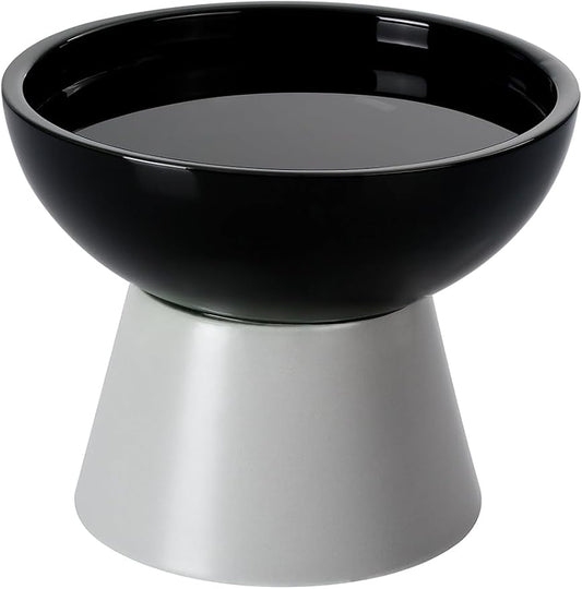 LoeJan Elevated Cat Food and Water Bowls Set, Extra Wide and Raised Ceramic Feeder, Anti-Vomit Whisker-Free Pressure Feeding Bowl for Kittens Adult Small Dogs (Black)