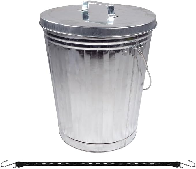 Mytee Products 4 Pack Galvanized Trash Can with Lid Ideal for Trailers - 10 Gallon Steel Mounted Small Outdoor Garbage Can for Home, Office, Bathroom, Kitchen - Fire and Heat Resistant