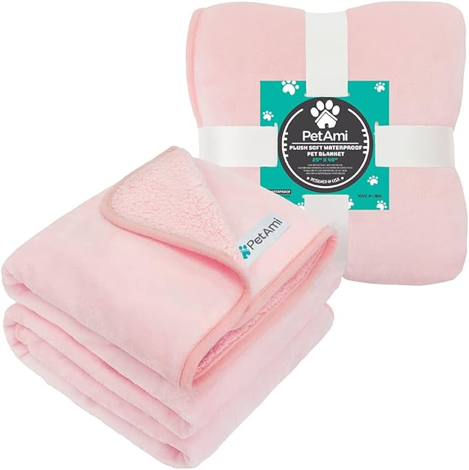 PetAmi Waterproof Dog Blanket for Small Medium Dogs, Pee Proof for Couch Bed, Reversible, Soft Fleece Washable, 29x40 Pink