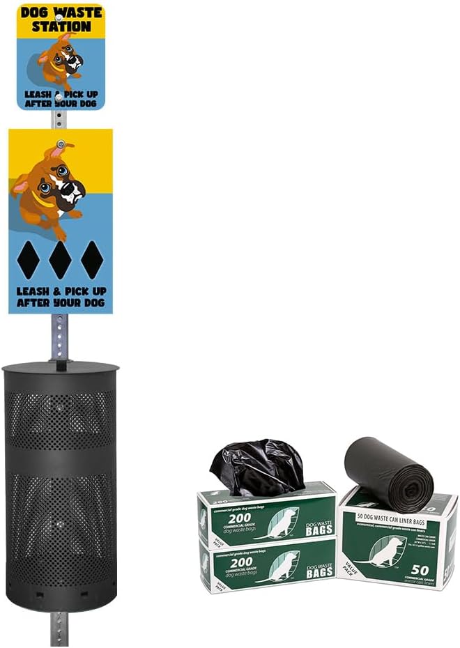Designer Dog Waste Station - Dual Color Dogs "Boxer" - Roll Bag System (most popular) - Free 400 waste bags & 25 can liners - Over 500k sold in USA (Boxer | Matte Black)