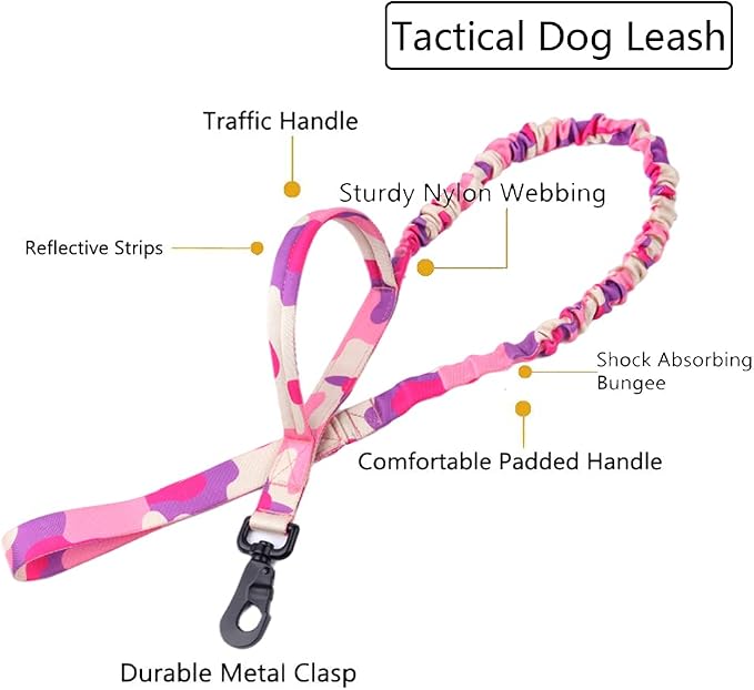 Tactical Dog Collar and Leash Set for Large Dogs with Handle,Pink Camo,L | 1000D Heavy-Duty Nylon Fabric,Quick-Release Metal Buckle,Adjustable Fit,Soft-Padded Webbing,D-Ring,for Training & Hiking
