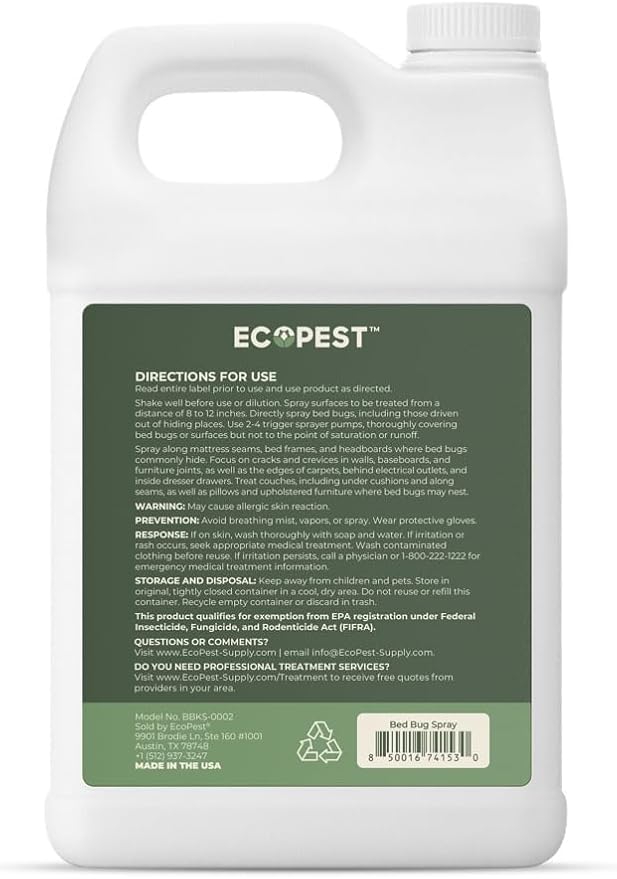 Bed Bug Spray – Natural, Plant-Based Killer for Indoor Pest Control | Home Bedbug Spray and Repellent | Made with Clove Oil, Safe for Use Around Children and Pets (128 oz)