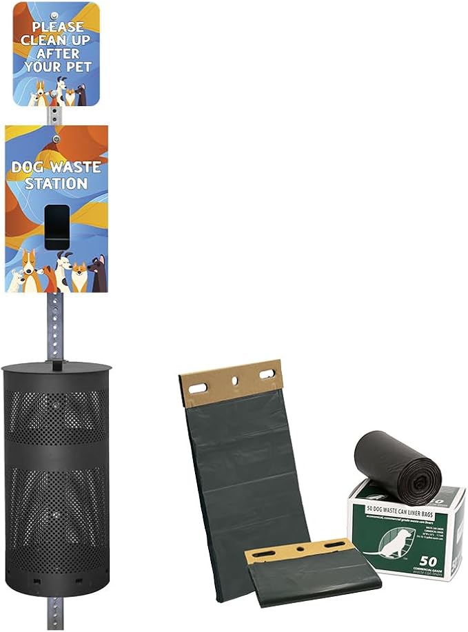 Zero Waste USA - Aluminum Dog Waste Station - Abstract Dogs | Matte Black | DISPENSE-ART™ UV printed aluminum station with MittN™ mitten bags, 25% more dispenser storage, commercial outdoor design