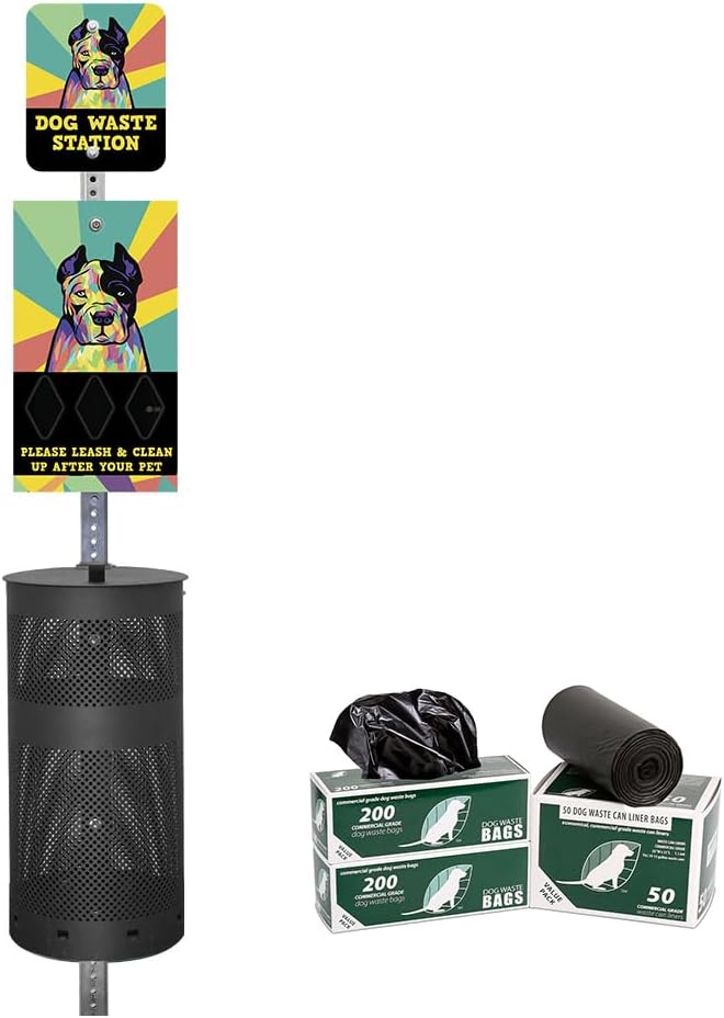 Zero Waste USA - DISPENSE-ART™ Dog Waste Station - American Pit Bull | Commercial rust-proof aluminum station with UV artwork, 400 roll bags, 10-gallon can & 10-year warranty