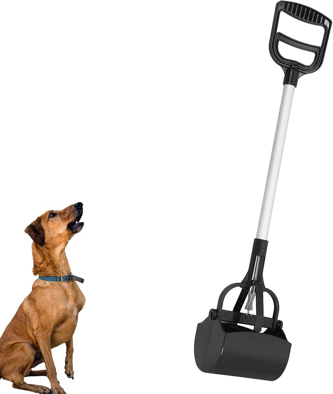 CALLARON Pooper Scooper Dog Waste Picker with Long Handle 27.55In Portable Pet Poop Scooper for Outdoor Waste Cleanup Easy Scoop Mouth Ergonomic Grip