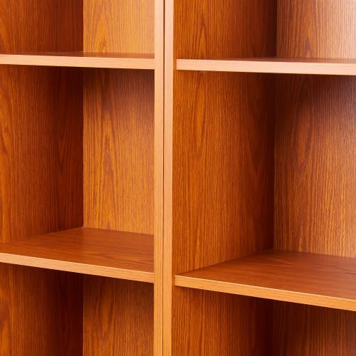 Storage Cabinet with Adjustable Shelves | Open Display Cubbies & Closed Barn Door Storage 3D Wood Grain Finish MDF Bookcase for Bedroom Living Room Office