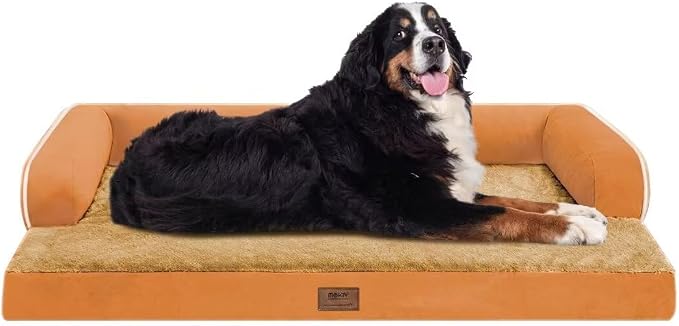 Orthopedic Waterproof Jumbo Dog Bed with Bolster for Extra Large Dogs | Pillow Support for Neck Relief, Egg Crate Foam, Waterproof Liner, Anti-Slip Bottom, Removable Bolster Cover, 53 x 42 Inch