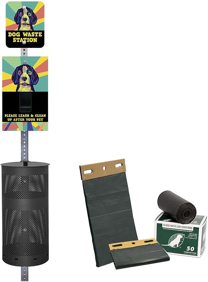 Dispense-Art Collection Pop Art Beagle - Custom UV Printed Design on Rust-Proof Aluminum Dog Waste Station with 10-Gallon Lidded Can, 400 MittN Dog Waste Bags & 25 Can Liners