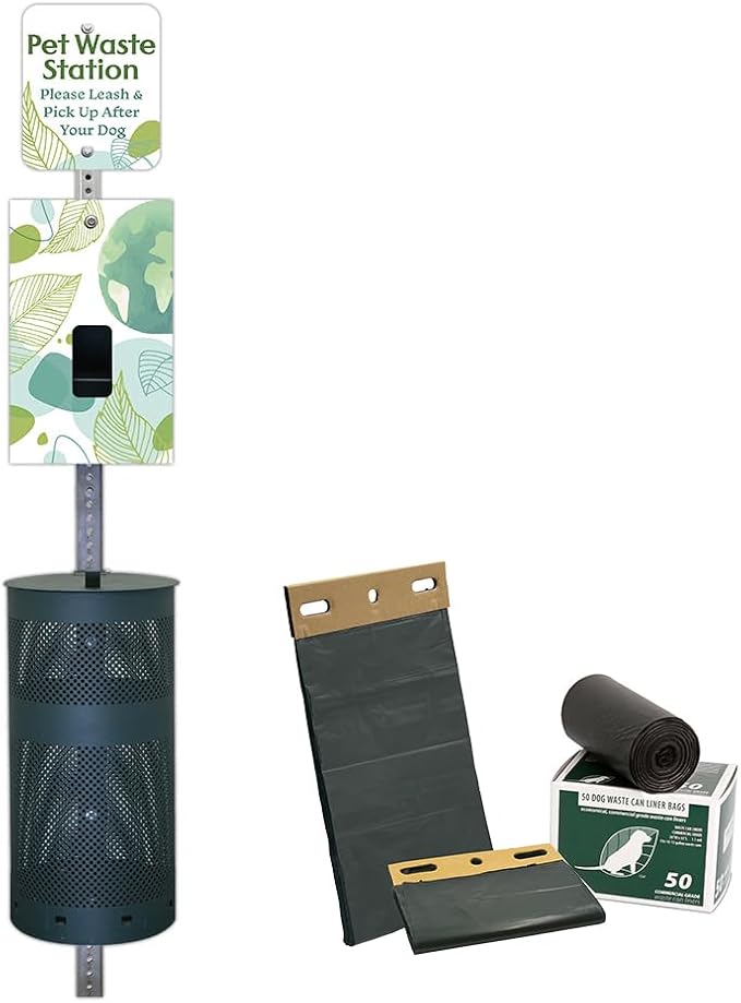 Zero Waste USA - Aluminum Dog Waste Station - Watercolor Earth | Green | DISPENSE-ART™ UV printed aluminum station with MittN™ mitten bags, 25% more dispenser storage, commercial outdoor design