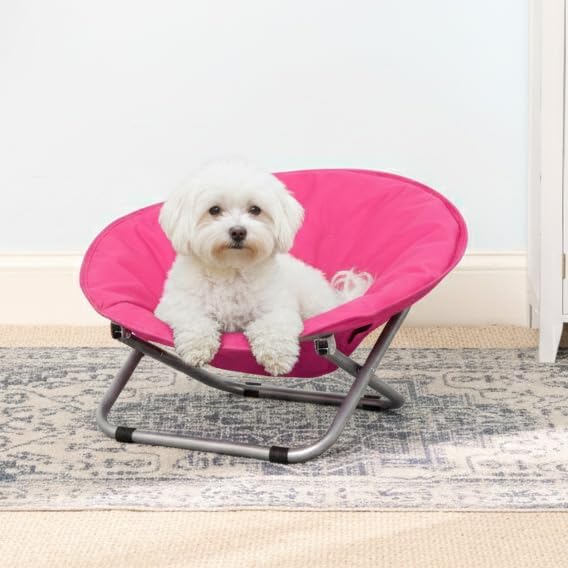 The Lakeside Collection Pet Moon Chair Bed Foldable Indoor Outdoor Elevated Adjustable Height - Pink