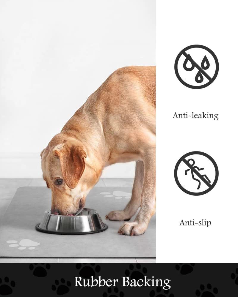 Pet Feeding Mat-Absorbent Dog Mat for Food and Water Bowl-No Stains Quick Dry Water Dispenser Mat-Dog Accessories Pet Supplies-Bowl for Messy Drinkers（LIGHTGREY,16"x24"