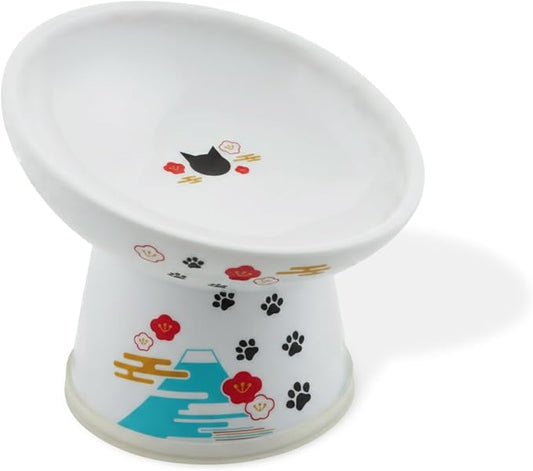 Necoichi Raised Cat Food Bowl – Ceramic Elevated 15° Tilted Cat Bowl for Whisker & Neck Fatigue, Dishwasher Microwave Safe – Non-Slip & Anti Vomiting Ergonomic Design (Fuji, Regular Tilted)