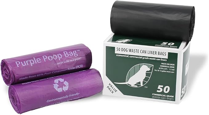 Zero Waste USA - Aluminum Dog Waste Station with Bags - Purple & Green | Purple dog design with rust-proof aluminum station, 400 roll bags, 25 liners, locking dispenser, 10-gallon waste can