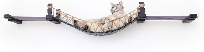 CatastrophiCreations Cat Bridge Wall-Mounted Play and Lounge Toy Cat Tree with Fabric Lounger for Pets - Natural/Charcoal Gray, One Size (524347148UNNAT)