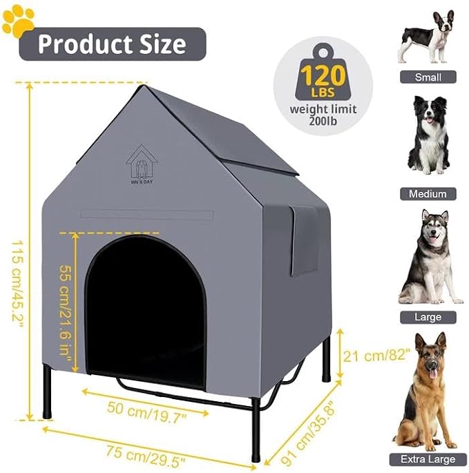 36'' Large Dog House Outdoor for Large Dogs Outside, Dog Tent, Pet House | Weatherproof Large Dogs House with Textilene Elevated Dog Bed, Breathable Dog House Outdoor with Windows and Sunshades