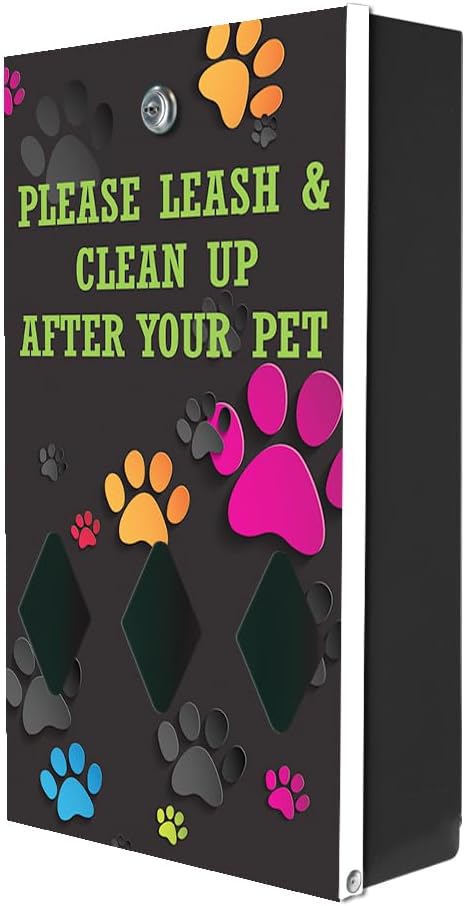 ZERO WASTE USA - Dispense-Art™ Low Profile Dog Waste Station-Colorful Paws | UV-printed aluminum low-profile station with 400 bags, 25 liners, 25% larger dispenser, rust-proof commercial design