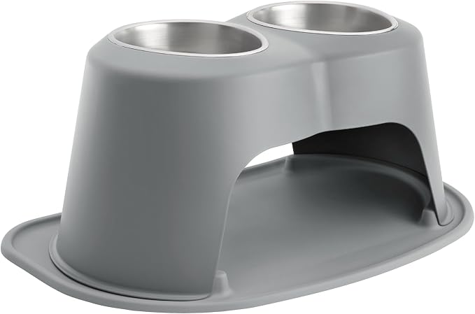 WeatherTech Double High Pet Feeding System - Elevated Dog/Cat Bowls - 12 inch High Dark Grey (DHC6412DGDG)