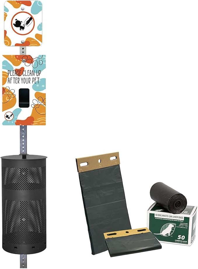 Zero Waste USA - Aluminum Dog Waste Station - Abstract Paw | Matte Black | DISPENSE-ART™ UV printed aluminum station with MittN™ mitten bags, 25% more dispenser storage, commercial outdoor design