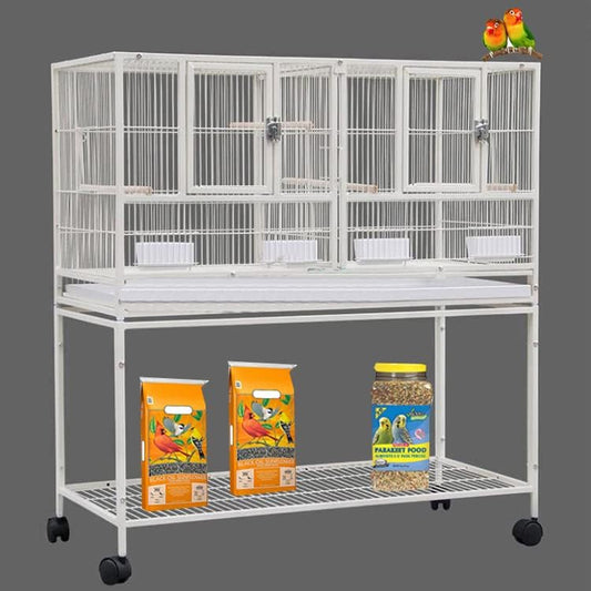 Single Stackable Center Divided Breeder Breeding Bird Flight Double Rolling Cage for Aviaries Canaries Cockatiels Lovebirds Finches Budgies Small Parrots (White Vein, Single Story)