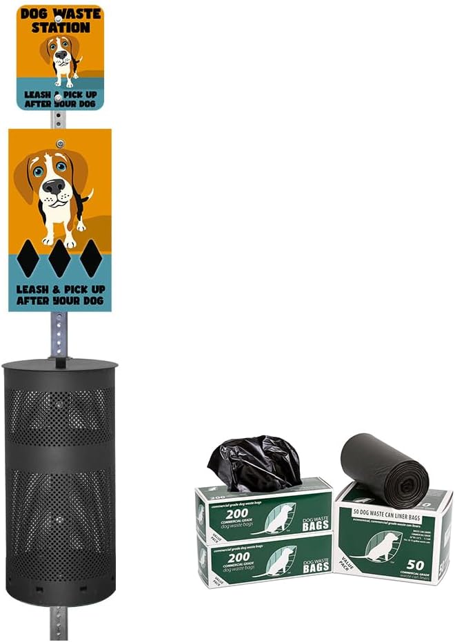 Designer Dog Waste Station Dual Color Dogs Beagle - Roll Bag System (Most Popular) - Free 400 Waste Bags & 25 can Liners - Over 500k Sold in USA (Beagle | Matte Black)