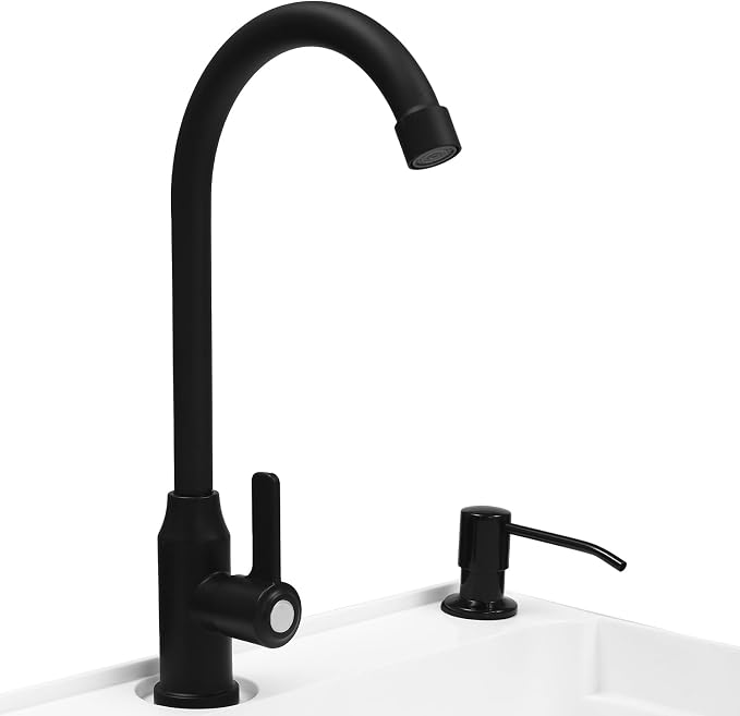 Tall Freestanding Plastic Utility Sink with Rotatable Faucet White | Equipped with Hose Hook Up, Built-In Soap Box and Soap Dispenser, Four Iron Support Feet, Suitable for Laundry and Pet Bath