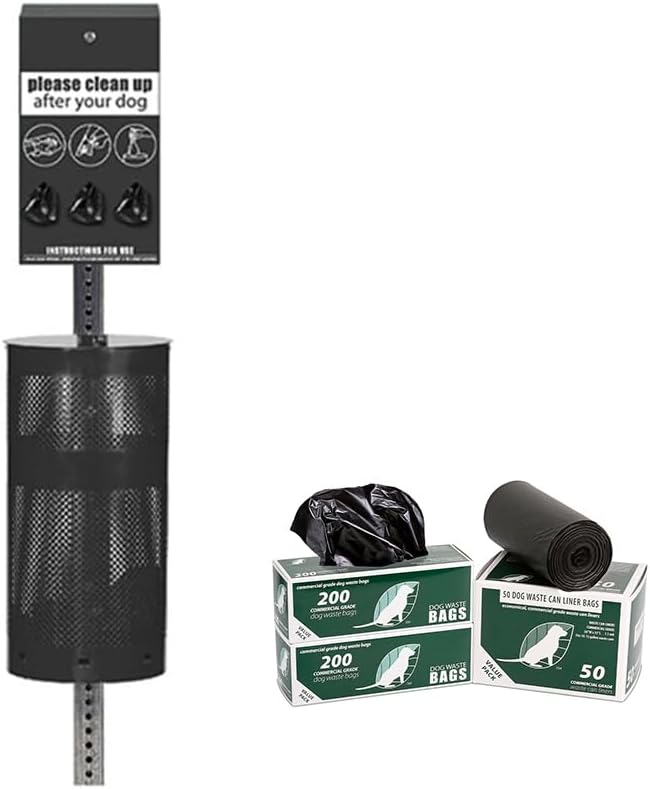 Zero Waste USA - Aluminum Low Profile Dog Waste Station, Matte Black | 5' low-profile aluminum station with 400 roll bags, 25 liners, rust-proof construction, blends into parks and landscapes