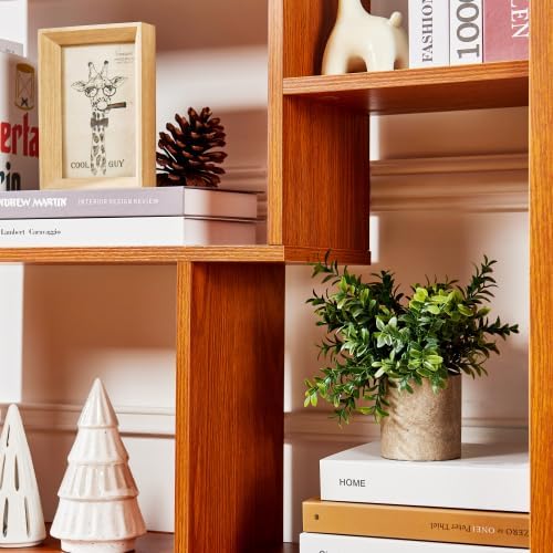 5 Tier Bookshelf with Open Back Storage - Modern Wood Bookcase Furniture Organizer - Cube Modular Shelving Unit Display Case for Living Room, Dark Oak