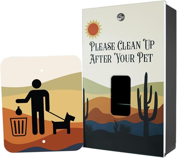 ZERO WASTE USA - Aluminum Dog Waste Station - Desert | Matte Black | DISPENSE-ART™ UV printed aluminum station with MittN™ mitten bags, 25% more dispenser storage, commercial outdoor design
