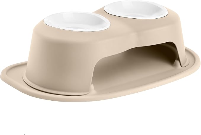 WeatherTech Double High Pet Feeding System w/Plastic Dog/Cat Bowls - 6" High Stand Tan (PDHC3206TNTN)