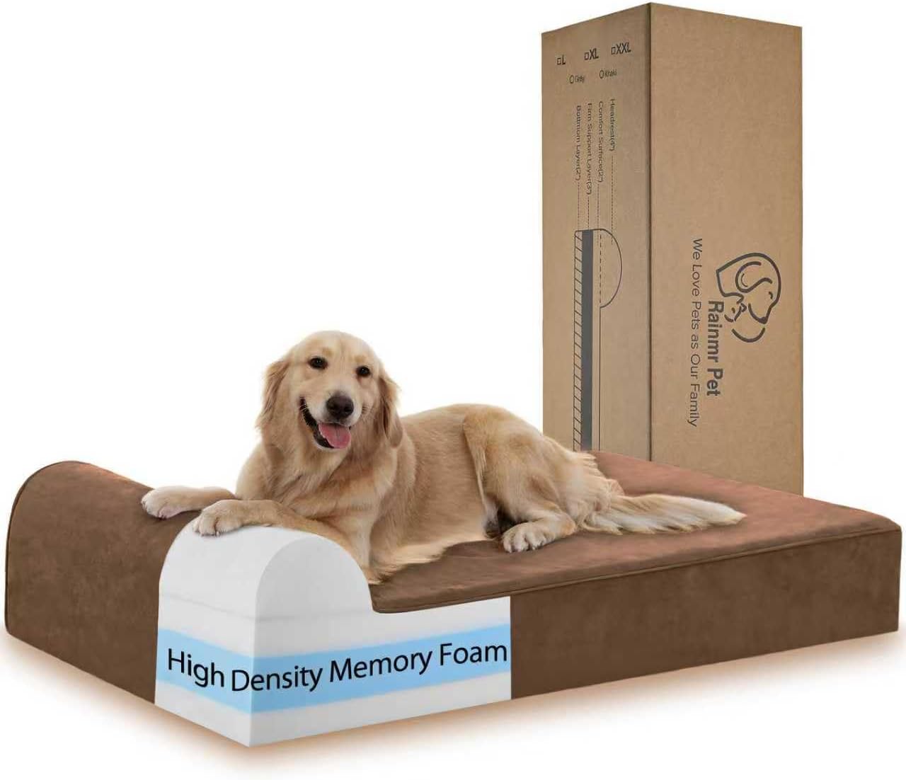 Large Orthopedic Dog Bed, 7" Memory Foam with Waterproof Liner, Chew Resistant Microsuede Cover, Removable and Washable, for Indoor, Outdoor, and Car Use, Nonskid Base, 52"x36" XL Brown