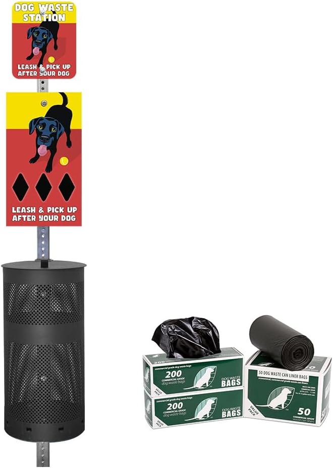 Designer Dog Waste Station - Dual Color Dogs "Lab" - Roll Bag System (most popular) - Free 400 waste bags & 25 can liners - Over 500k sold in USA (Lab | Matte Black)