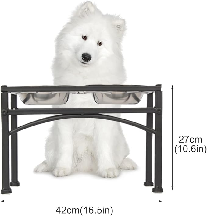 Elevated Dog Bowls Raised Pet Feeder Cat Food Water Diner Stand Set | W/ 2 Removable Stainless Steel Bowls for Medium-Sized Dogs 10.62" in Height Protect Your Pets' Spine