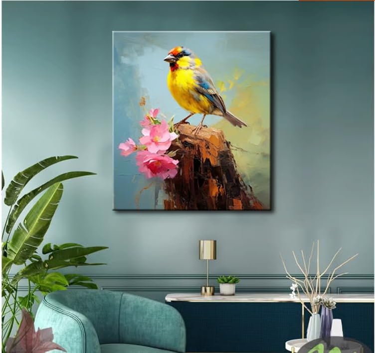 Bathroom Bird Decor Wall Art, Watercolor Bird Picture Canvas Wall Art Decor for Living Room Farmhouse Bathroom Decoration Framed Office Decor Kitchen Accessories 12"x15" 1 PCS