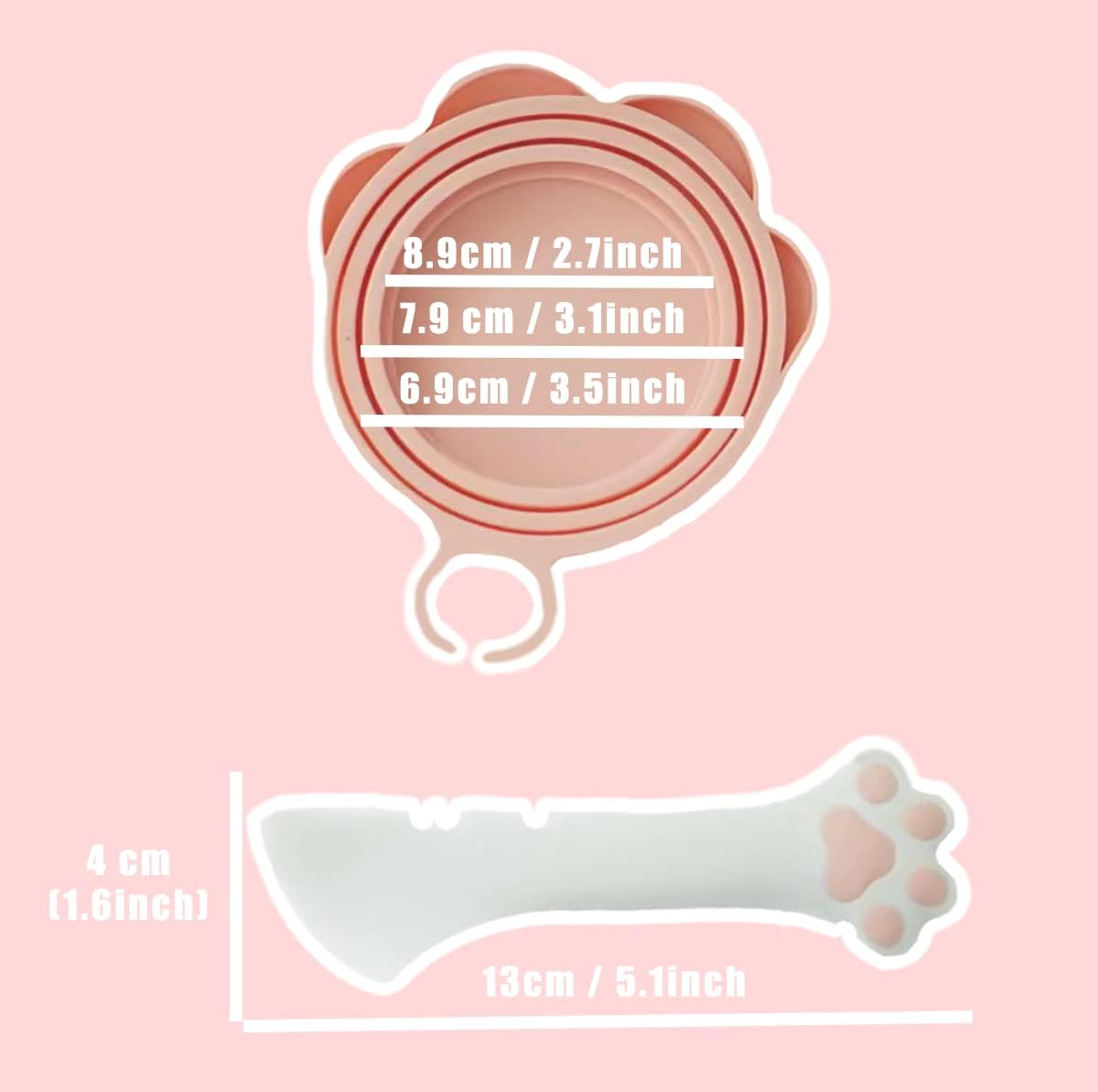 Meow&Woof Cover for Pet Can Food/Cat Wet Food Spoon/Lid for Dog Cans/Cute Paw Shape One Lid One Spoon Pack (Gray)