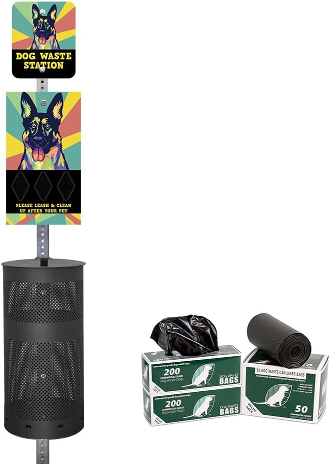 Zero Waste USA - DISPENSE-ART™ Dog Waste Station - German Shepherd | Commercial rust-proof aluminum station with UV artwork, 400 roll bags, 10-gallon can & 10-year warranty