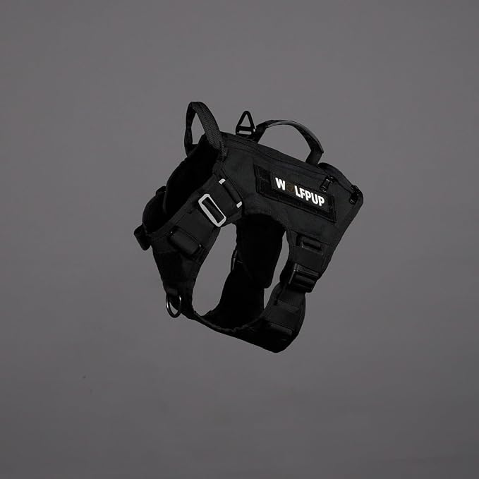 WOLFpak Tactical Dog Vest Harness No Pull Breathable (Alpha Black, Medium) | Dual Grab Handles, 1000D Nylon, Four-Point Adjustment, MOLLE Attachment Panels, Three Storage Pockets, Metal Alloy Buckles
