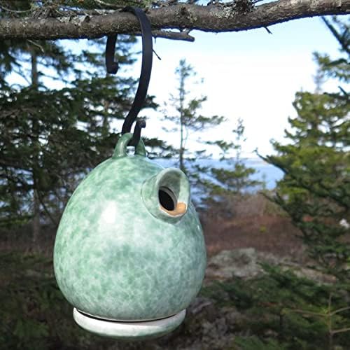 Byer of Maine Egg Bird Home for Small Songbirds, Meadow Green, High Fired Porcelain Stoneware, Ceramic Bird House, Glaze Finish, with Forged Steel Hook