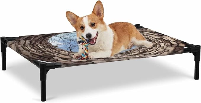 Outdoor Elevated Dog Bed for Large Dogs, Circular Well Breathable Cooling Raised Dog Cot for Indoor/Outdoor, Tree Branches Sky Vintage Aged Waterproof Elevated Pet Beds, L 28 x 22 in