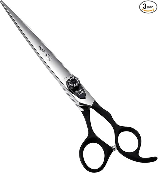 Fenice Peak 7.0'' Dog Straight Scissors For Grooming Pet Hair Cutting Shears 440C Stainless Steel Black Non-Slip Handle Sharp Blades Professional Pet Trimming Scissors for Cats