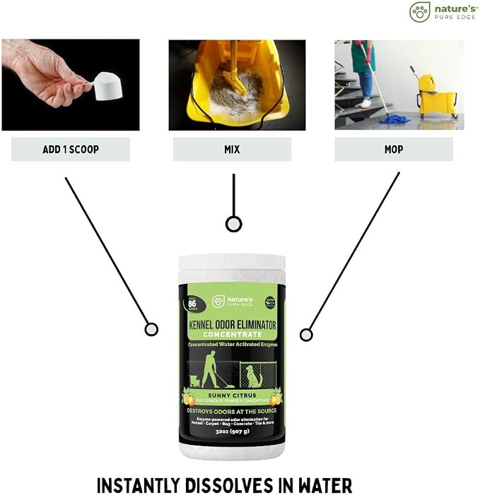 Nature's Pure Edge Enzyme Powder Concentrate, Sunny Citrus | Makes 86 Gallons, Professional Use for Kennel and Pet Odor Elimination, Removes Urine Poop from Carpets Floors