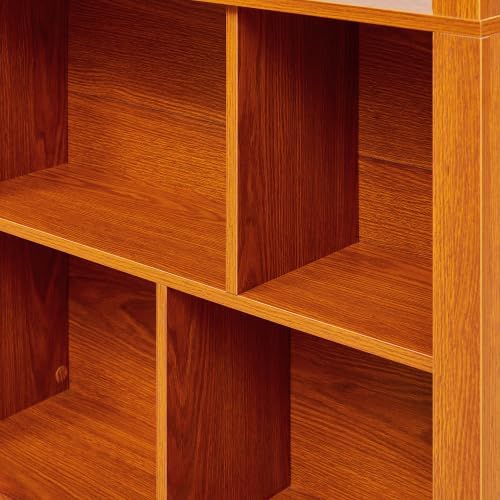 5 Tier Bookshelf with Open Back Storage - Modern Wood Bookcase Furniture Organizer - Cube Modular Shelving Unit Display Case for Living Room, Dark Oak