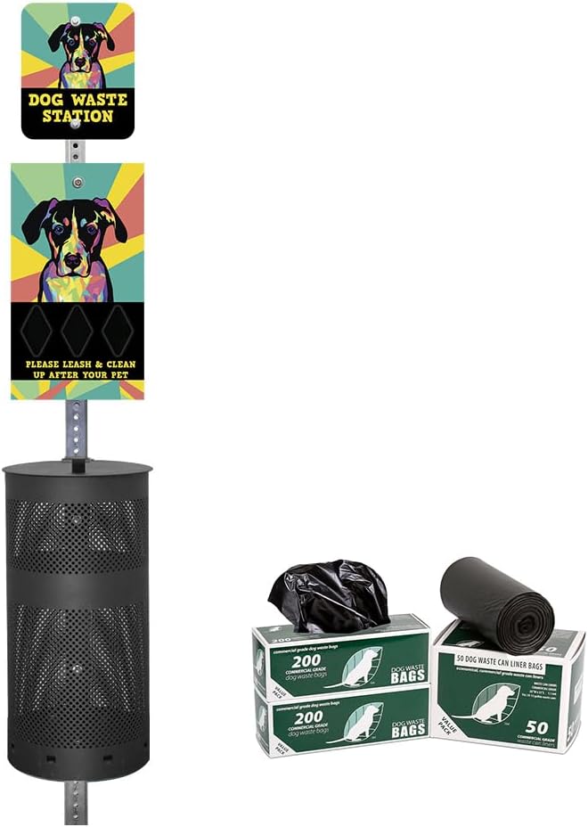 Zero Waste USA - DISPENSE-ART™ Dog Waste Station - Mutt | Commercial rust-proof aluminum station with UV artwork, 400 roll bags, 10-gallon can & 10-year warranty